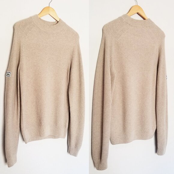 Lacoste Men's S Beige Crewneck Wool Alpaca Sweater Logo Patch Preppy Luxury $250 - Picture 7 of 16